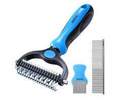 Iokheira Peigne pour Chien Brosse à Chat Brosse à Fourrure Peigne en métal antidérapant Double Face et Peigne avec Peigne Brosse à épiler pour Le toilettage des Dents (3 pièces)