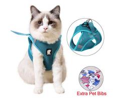 Solerconm Refléchissant Harnais Chat et Chien Laisse Harnais Chaton Réglable pour Chat Gilet Respirant pour Chat Sécurité Balade Amorti et Anti-évasion (M, Turquoise)