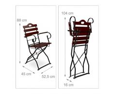 Relaxdays Chaise de jardin pliante lot de 4 en bois rouge brun nature et métal accoudoir HxlxP: 88 x 51,5 x 45 cm, brun rouge