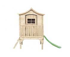 TIMBELA M550A Maisonnette en Bois avec terrasse - Maison Enfant Exterieur avec Toboggan sur pilotis - H212 x 171 x 130 cm, 1.1 m²