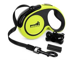 Pecute Laisse pour Chien Enrouleur avec Coutures réfléchissantes Lumineuses Laisse Rétractable pour Chien Jusquà 50kg Ruban en Nylon Solide Extensible à 192 Pouces (5M) Grande Poignée Ergonomique