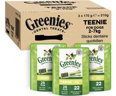 GREENIES Original Teenie – Friandises à mâcher pour très petit chien – 66 sticks pour une bonne hygiène bucco-dentaire – 3 sachets de 170g