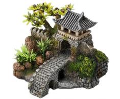 Europet Bernina Décor pour Aquarium en Polyrésine Cottage avec Pont et Plantes 15,7 x 13,5 x 11,5 cm
