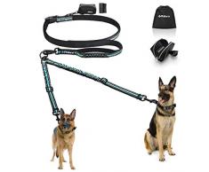 PHILORN Laisse de Chien pour 2 Chiens (110lb) - Mains Libres, Amortisseur, Réfléchissant, 66-84in Ajustable - Laisse Double pour Chien, Séparateur de Laisses Sans Nœuds, avec 2 Poignées, Sac de Taille