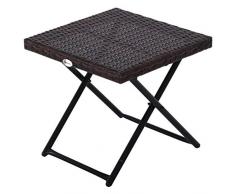 Outsunny Table Basse Pliable de Jardin Style Cosy Chic dim. 40L x 40l x 40H cm métal époxy résine tressée Imitation rotin Marron