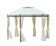 Outsunny Tonnelle pavillon de Jardin Rond dim. Ø 3,5L x 2,75H m Double Toit 6 Rideaux latéraux Polyester crème métal époxy Noir