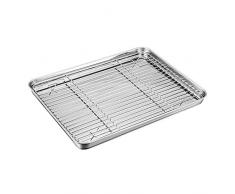 Ensemble de plaque à four et grille TeamFar en acier inoxydable, mini-plat de cuisson avec grille de refroidissement, sain et non toxique, poli miroir et facile à nettoyer, passe au lave-vaisselle