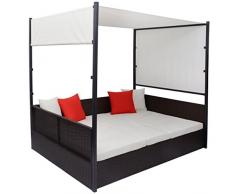 Festnight Bain de Soleil Double Lit avec Baldaquin en Rotin Synthétique Marron