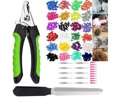Queta Kit Coup Ongles Pince à Griffes pour Animaux, Coupe-Griffes Professionnel pour Chien et Chat avec 200 Pcs Capsules dOngles Colorés Couvre-Griffes protection pour pour Animaux Domestiques