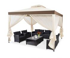 Costway 3 x 3M Tente Réception Tonnelle de Jardin en Polyester Tente Gazébo d’Evénement à Double Toit avec Moustiquaire (Beige)