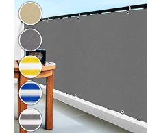casa pura Brise Vue Balcon - Pare Vue Balcon | Brise Vue Occultant | Cache Balcon Résistant Aux Intempéries | avec Oeillets et Cordons | Gris - 90x500 cm