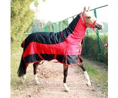 Turnout Rug Couverture Cheval Épaissir Couverture Cheval Garder Chaud Imperméable Exterieur Couverture Cheval avec Bavette Détachable,Red-90cm