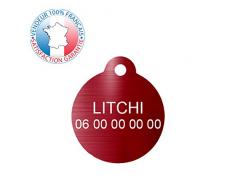 GRAVURE CONCEPT Médaille pour Chien et Chat | Médaille gravée Personnalisable | 1 à 2 Lignes (Rouge, Rond)