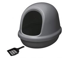 Iris Ohyama, Maison de toilette pour chat ouverte avec pelle - Dome Litter Box - PNE-500F, plastique, gris, 50 x 39,4 x 39 cm