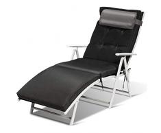 GOPLUS Chaise Longue Pliante 2 en 1, Transat de Jardin avec Coussin et Appuis-Tête Amovible, Bain de Soleil en Métal et Textilène avec Dossier Inclinable à 7 Positions, Gris