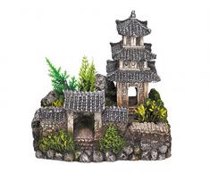 Nobby - Décoration pour aquarium - Avec plantes - Temple asiatique - 18,5 x 14,2 x 17 cm
