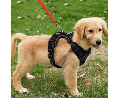 FUNKEEN Harnais Chien Harnais Anti Traction pour Chien Gros Grande Moyen Petite Taille avec Poignée Contrôle Harnais Réfléchissant Réglable en Oxford Respirant Durable Noir (S)