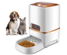 Sailnovo Distributeur Automatique de Nourriture Distributeur Programmable de Croquettes Gamelle Enregistrement Vocal 4 Repas Pour Chats et Chiens (distributeur 6L, Blanc)