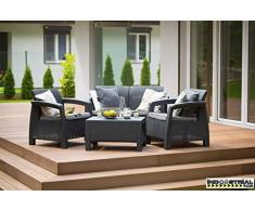 Ensemble Terrasse et jardin Corfu Lounge – luxomobel Antracita,Conjunto Ratan 2 Sillas + Sofa + Mesa,77 x 57 x 42 cm,75 x 70 x 79 cm,128 x 70 x 79 cm