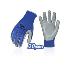 Vgo 20 Paires Gants de Travail et de Jardin en Revêtement de Nitrile, Gants Latex Multifonctionnels (10/XL, Bleu, NT2110P20)