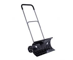 Sunkorto Pelle à Neige avec 2 Roues, Manche en Aluminium Réglable, Efficace de Déneigement pour le Nettoyage de la Chaussée du Jardin - 33x66cm Noir