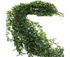 JaneYi 6 Pièces Guirlande de Lierre Artificiel Feuilles Vertes Usine de Lierre Feuillage en Plastique Faux Vigne de Saule Pleureur Artificiel Trailing Plante Suspendu pour Jardin Bureau Treillis Mural