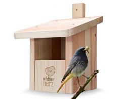 Wildtier Cœur | Nichoir pour queue rouge, rouge-gorge & Co Bois massif – vissé & résistant aux intempéries, demi-niche pour queue rouge & demi-grotte, nichoir à oiseaux & couveuse pour nichoirs