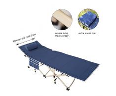 soges Lit de Camp Pliable lit Pliant de Voyage Lit Simple Pliant 190CM*71CM*37CM Bain de Soleil Transat de Jardin de Camping inclinable, avec Sacoche & Oreiller,Marine Bleu