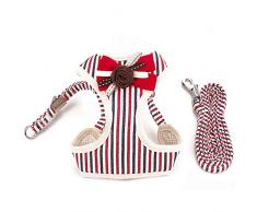 PET SPPTIES Gilet Harnais Laisse pour Chien Réglable Harnais Souple pour Chiot, Chats, Petits Animaux PS025 (XS, Striped Red)