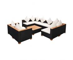 SSITG Jardin 27 pièces Poly rotin WPC Noir Ensemble de jardin lounge Set