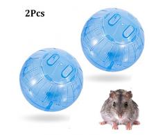 REYOK Balle De Hamster,2pcs Exercice Boule pour Petit Animal Balle DE Hamster Mini Ballon,Plastique Jouet De Jeu pour Animaux De Compagnie Portatif Transparent pour Animaux Bleu,12cm