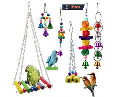GingerUP 6pcs / Ensemble Jouet De Cage De Perroquet Suspendu Balançoire Socle Suspendu Pont Cloche Corde Balançoire Oiseaux Jouets Cloche De Bois Coloré Perles