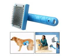 Itian Brosse de toilettage de Chien de Chien, Outil de déshumidification de Chien Cat-Aiguille à Point arrondis pour enlever Les enroulements et la Fourrure en Vrac, Bleu