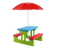 COSTWAY Ensemble de Jardin pour Enfants Table et Bancs avec Parasol Table dActivité Exterieur