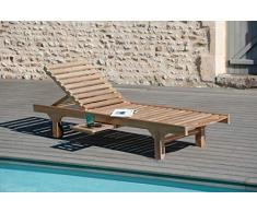 MACABANE 500975 Bain de Soleil avec roulettes Couleur Brut en Teck Dimension 65cm X 205cm X 30cm