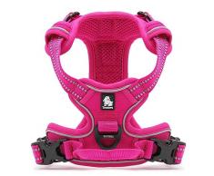 Tineer Nylon Réfléchissant Large Dog Harnais Chien 3M Réfléchissant Gilet avec Poignée Tout Temps Chien Service Rembourré Sécurité Réglable Véhicule Leads pour Chiens Pet (M, Rose)