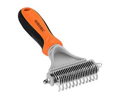 OMORC Peigne de Toilettage Professionnel pour Chien Chat Lapin Brosse de Démêlage Râteau de Toilettage Accessoire de démêlage pour Animaux de Poils Longs Courts Dents Doubles Orange 1pc