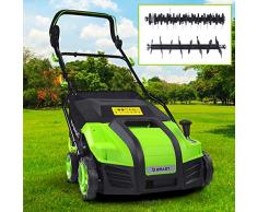 BRAST scarificateur électrique, 1800 W largeur de travail 40 cm, 2en1 rouleau scarificateur et ventilateur grand bac de ramassage 55 l émousseur gazon