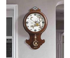 YYF Horloge murale Jane Euro en bois massif, horloge murale à balancelle créative, balayage silencieux, 23 pouces, couleur café