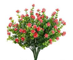 Mila-Amaz 4 Pièces Plantes Artificielles, Artificielle Fausse Fleur Plastique Arbustes de Verdure pour Intérieur et Extérieur, Bureau, Jardin, Rouge