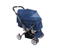 IREENUO Chariot pour Animaux Pliable pour Les Chats de Chien avec Quatre Roues et Panier de Rangement Face à Face Roues Avant Possibles Rotation à 360 Degrés Pet Poussette for 30kg (Bleu)