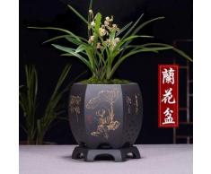 GETSO Pourpre Fine Fleur d orchidée Pot Simple Pots de Fleurs Bouche Six Bonsai Pot Haut Pied Plante Yixing Bassin en céramique Noire: la Chine, 08