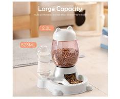 Deng Xuna Distributeur Eau et croquettes Automatique pour Chien et Chat Mangeoires pour Animaux (Bouteille deau 528ml, Baril de Grain 2.2L) (Gris)