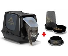 UN LOT : MAISON TOILETTE CHAT + DISTRIBUTEUR CROQUETTES + GAMELLE PACK LUXURIOUS