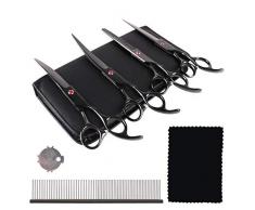 RCruning-EU Ciseaux de Chien Set 7inch (4PCS Pet Scissors + 1PCS Grooming Comb) Stainless Steel Scissor with Combs Trimmer Kits Kit de Toilettage de Première Qualité for Chien Chat Animaux