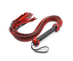 Rapidly Fouet en Cuir Cravache Flirter Fouet Fessée Jouet tressé avec Noir et Rouge