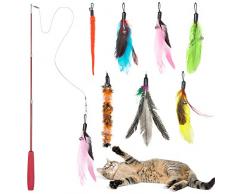 WolinTek Jouet de Chat, Jouet à Plumes pour Chats,Interactif Rétractable Canne a Peche Jouet avec 7 Recharges pour Chats et Chatons