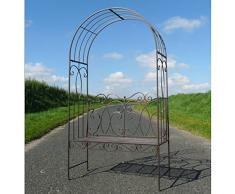 Banc Arche à Rosier Banquette Couverte Petite Gloriette ou Pergola en Fer Marron 40x118x210cm