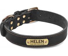 Taglory Collier de Chien en Cuir véritable à Personnaliser/Gravé avec Plaque signalétique Or/Colliers en métal à Boucle/pour Moyen Grand Chiens/Marron, Noir,41-55cm