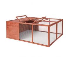 tectake 403242 Cage à Lapin Hamster en Bois résistant, avec Parc spacieux au Sol sans Fond pour rongeurs, Toit ouvrant, Grille Stable, 159 x 109 x 55 cm